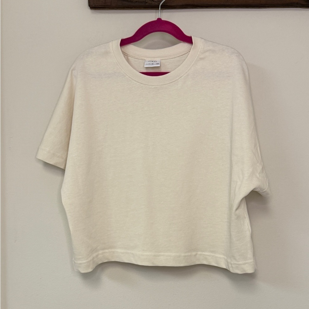 Zara Kids: Girl’s Boxy Cream Crop Short Sleeve Tee, Size 11-12, 152cm